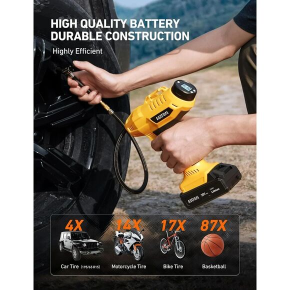 Cordless Tire Inflator Air Compressor 20V Rechargeable Battery Powered 160PSI - Picture 3 of 12